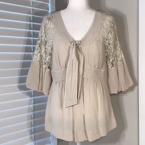 BCBGMaxAzria 100% Silk Blouse W/ Lace Detail